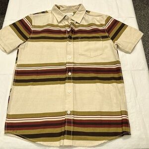 PACSUN men’s shirt beige stripe button down‎ casual shirt short sleeve small